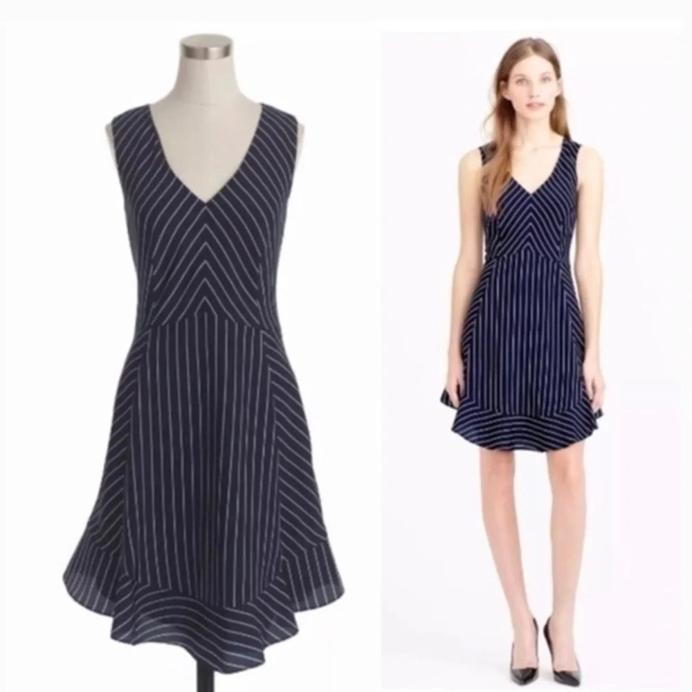 J.Crew Nautical Pinstripe Flounce Sleeveless Dress size 0